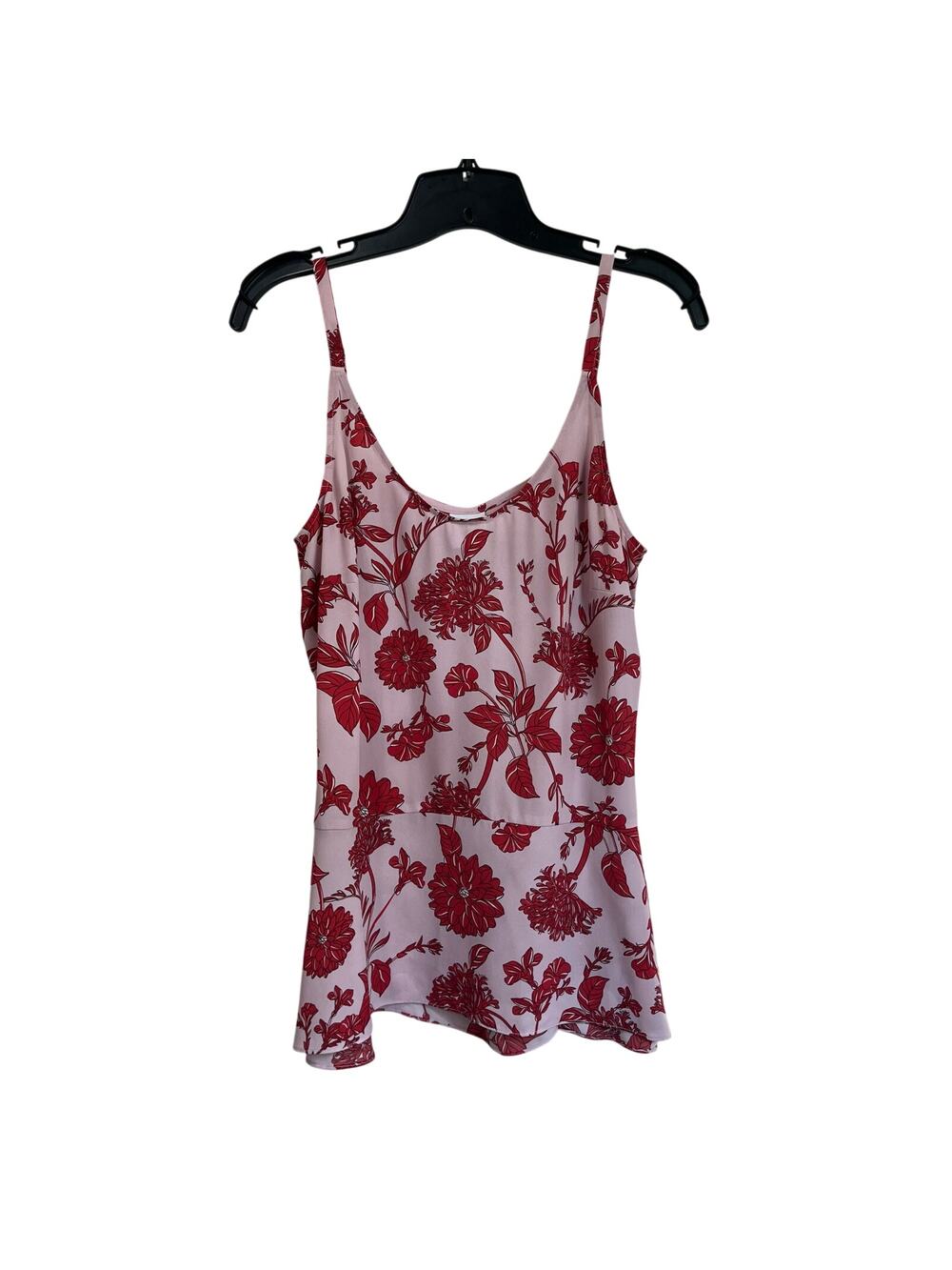 Cabi Pink Red Floral Tank Top Sleeveless Peplum Style #5533 Size S
